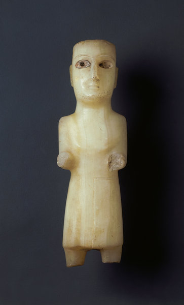 A Large and Rare Sabean, ancient South Arabian Alabaster Figure of a Priest